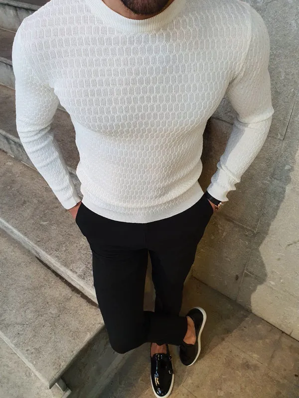 Natisk White Slim Fit Crew Neck Sweater