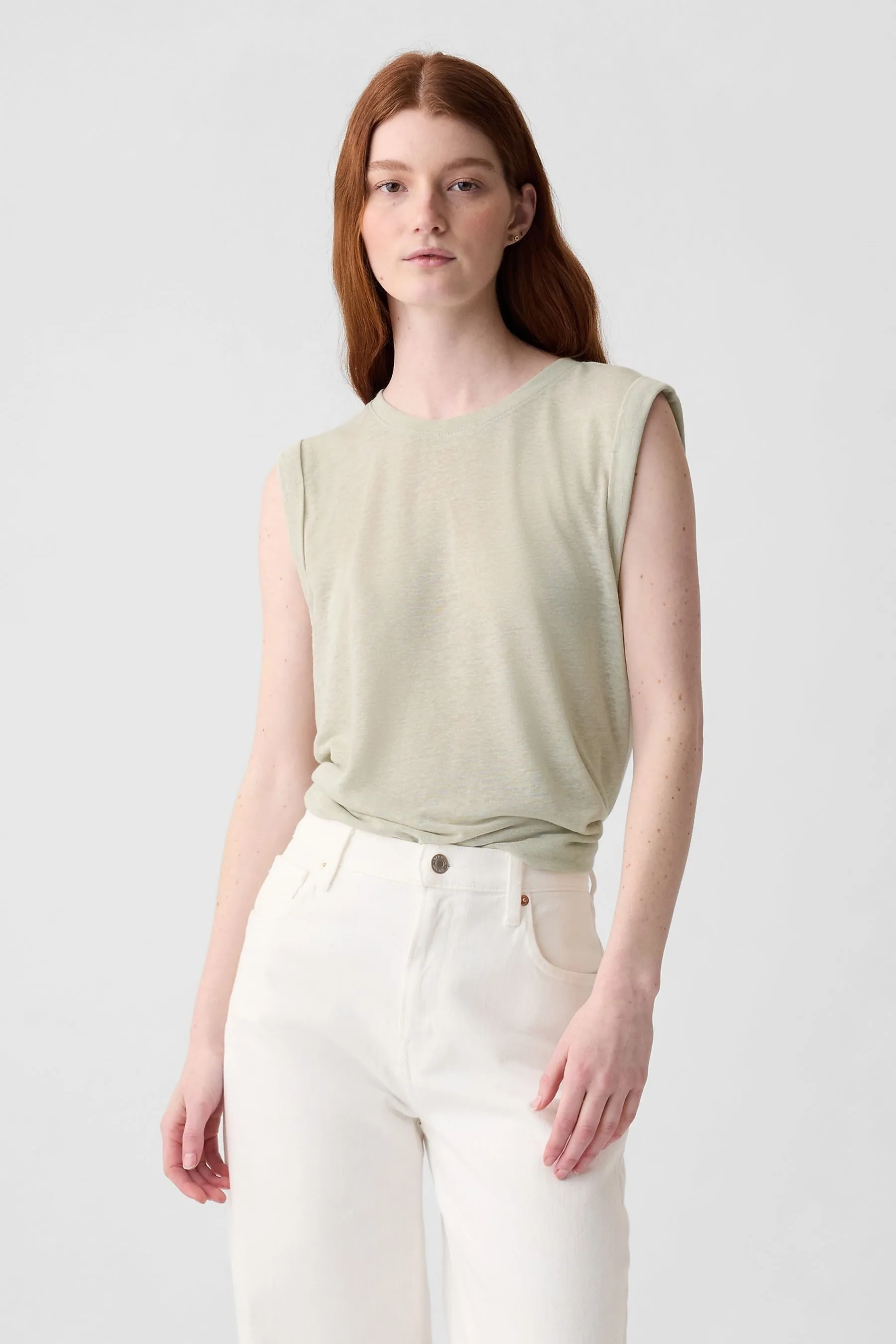 Neutral Linen Blend Sleeveless Tank Top