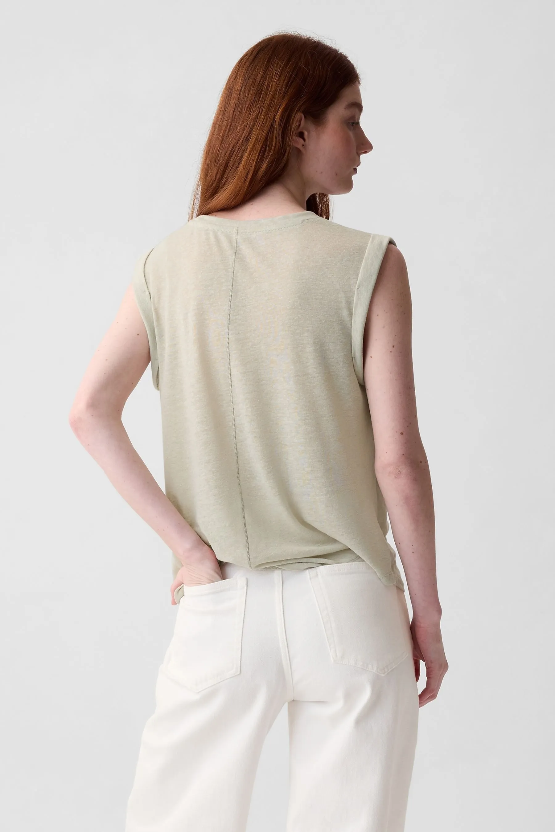 Neutral Linen Blend Sleeveless Tank Top