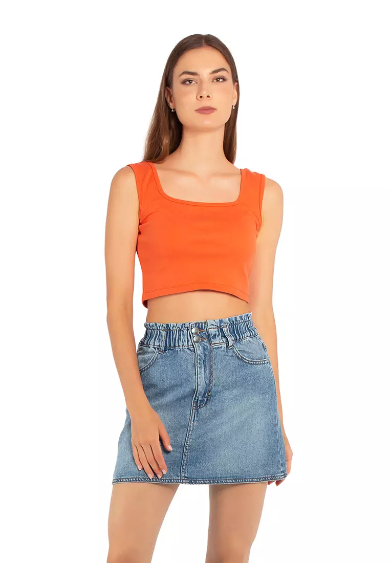 Orange Basic Sleeveless Crop Top