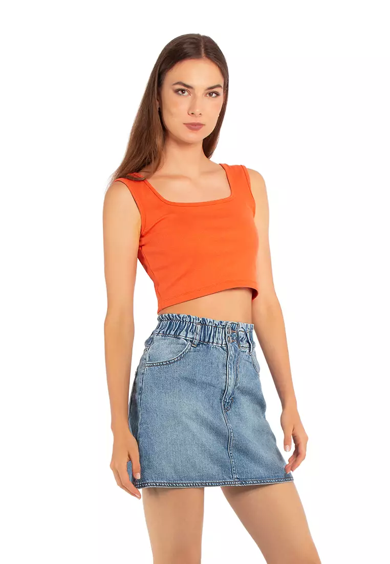 Orange Basic Sleeveless Crop Top