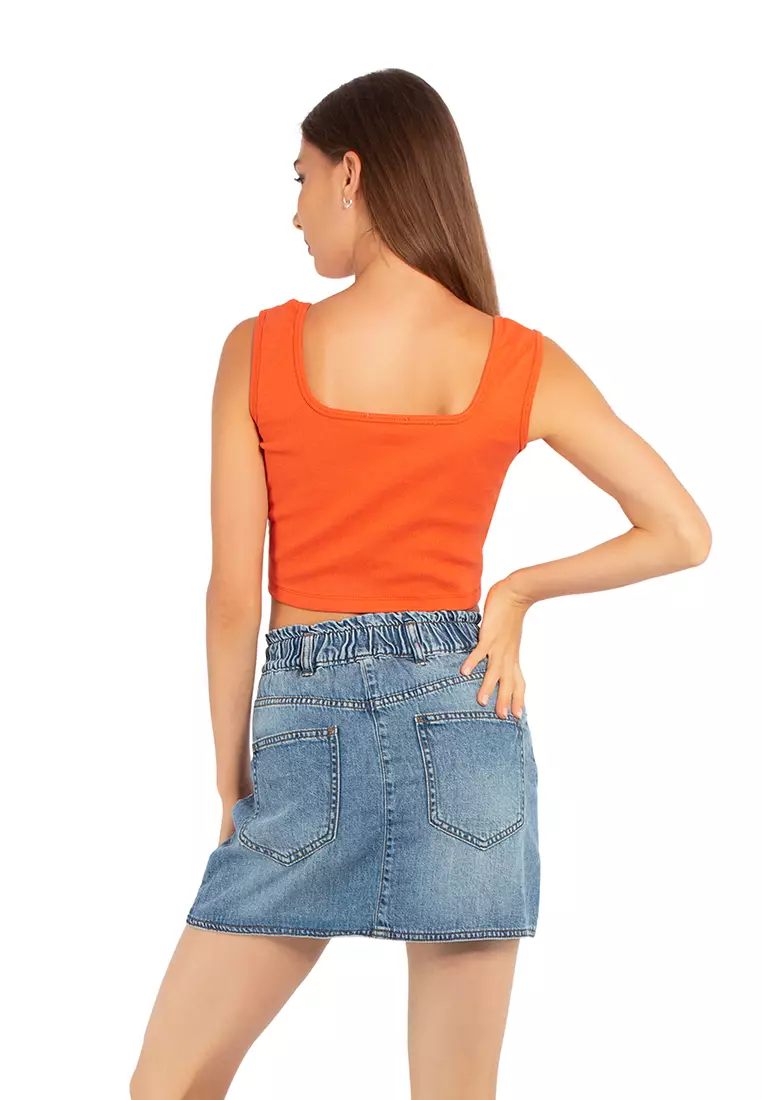 Orange Basic Sleeveless Crop Top