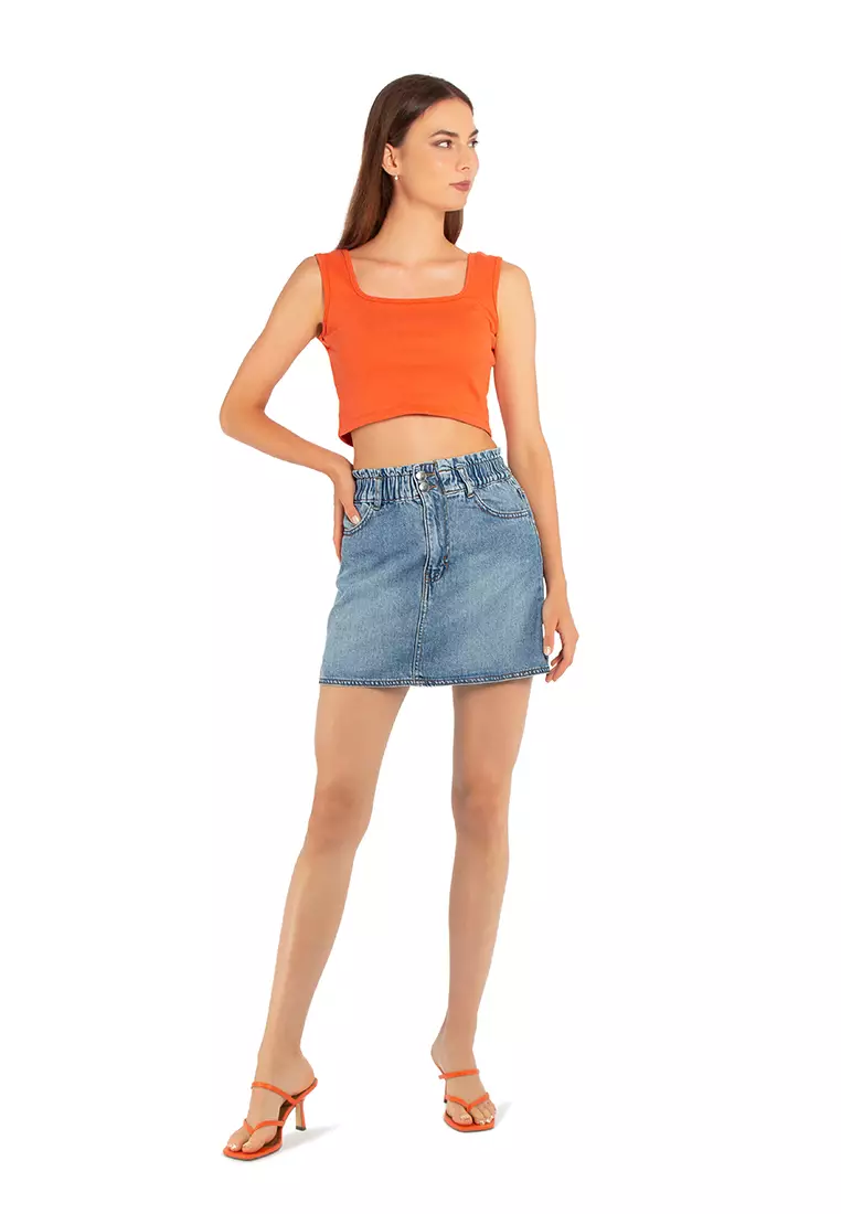 Orange Basic Sleeveless Crop Top