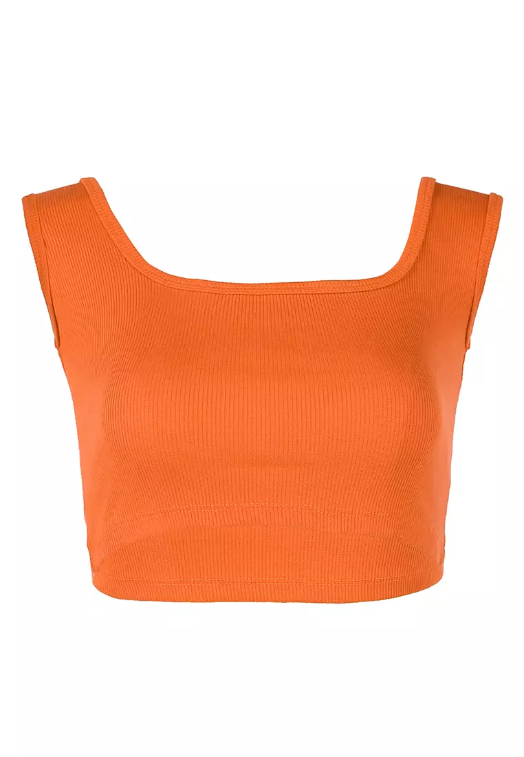 Orange Basic Sleeveless Crop Top