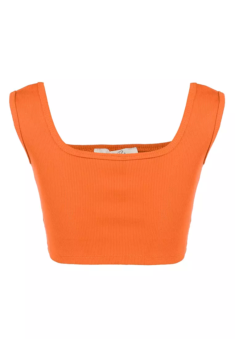 Orange Basic Sleeveless Crop Top