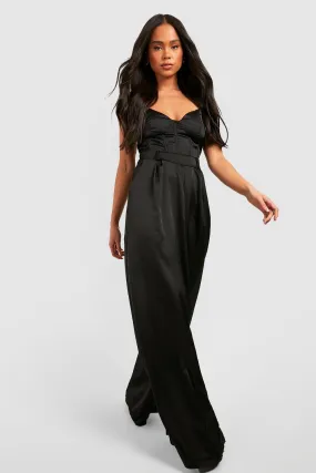 Petite Satin Pleated Wide Leg Pants