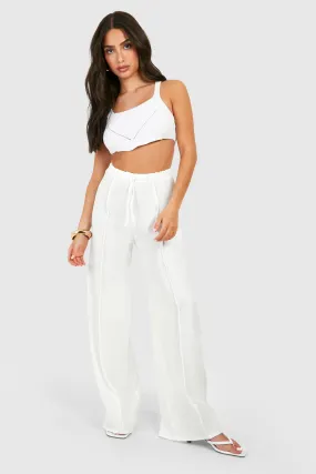 Petite Seam Detail Linen Look Wide Leg Pants