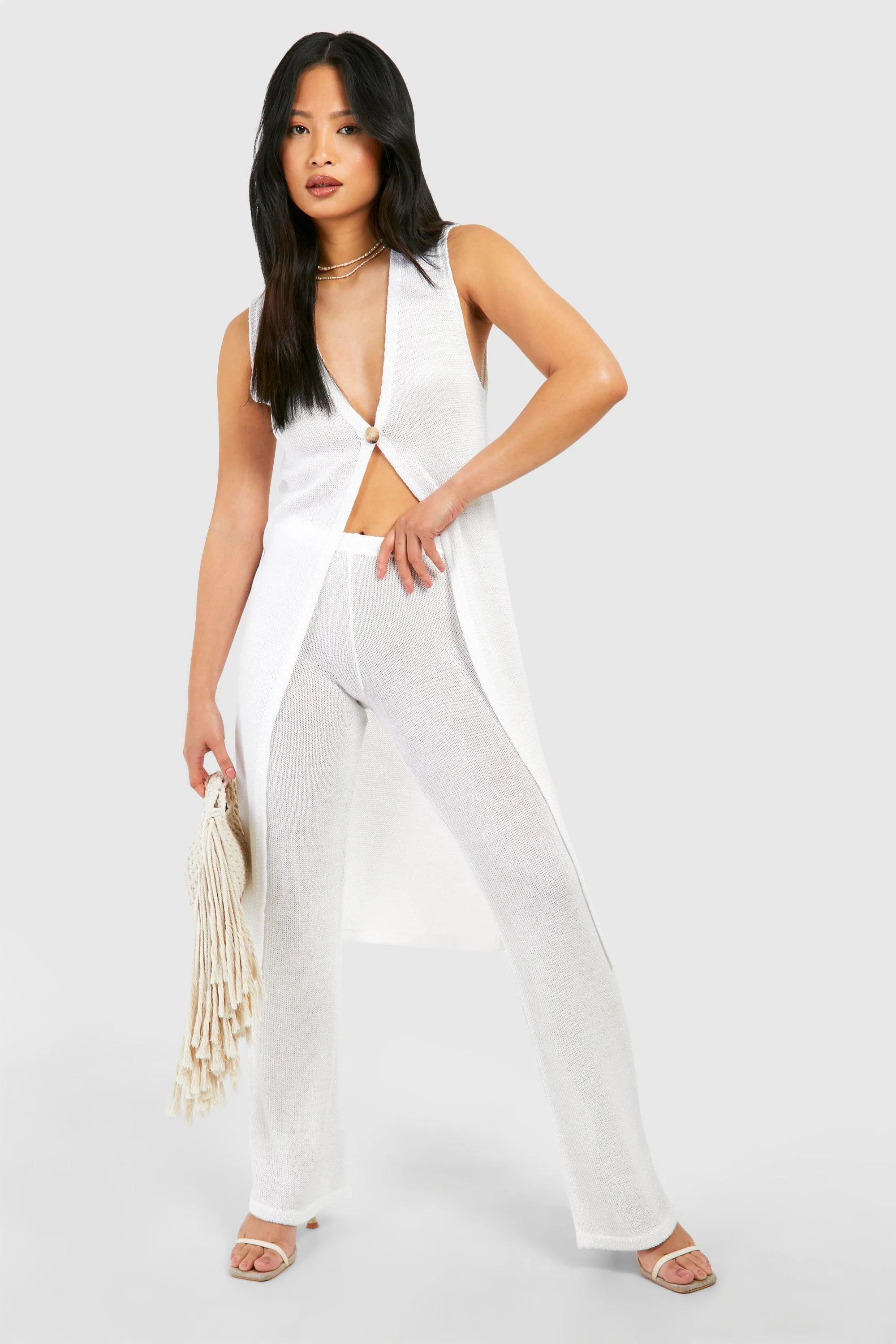 Petite Sheer Knit Wide Leg Pants