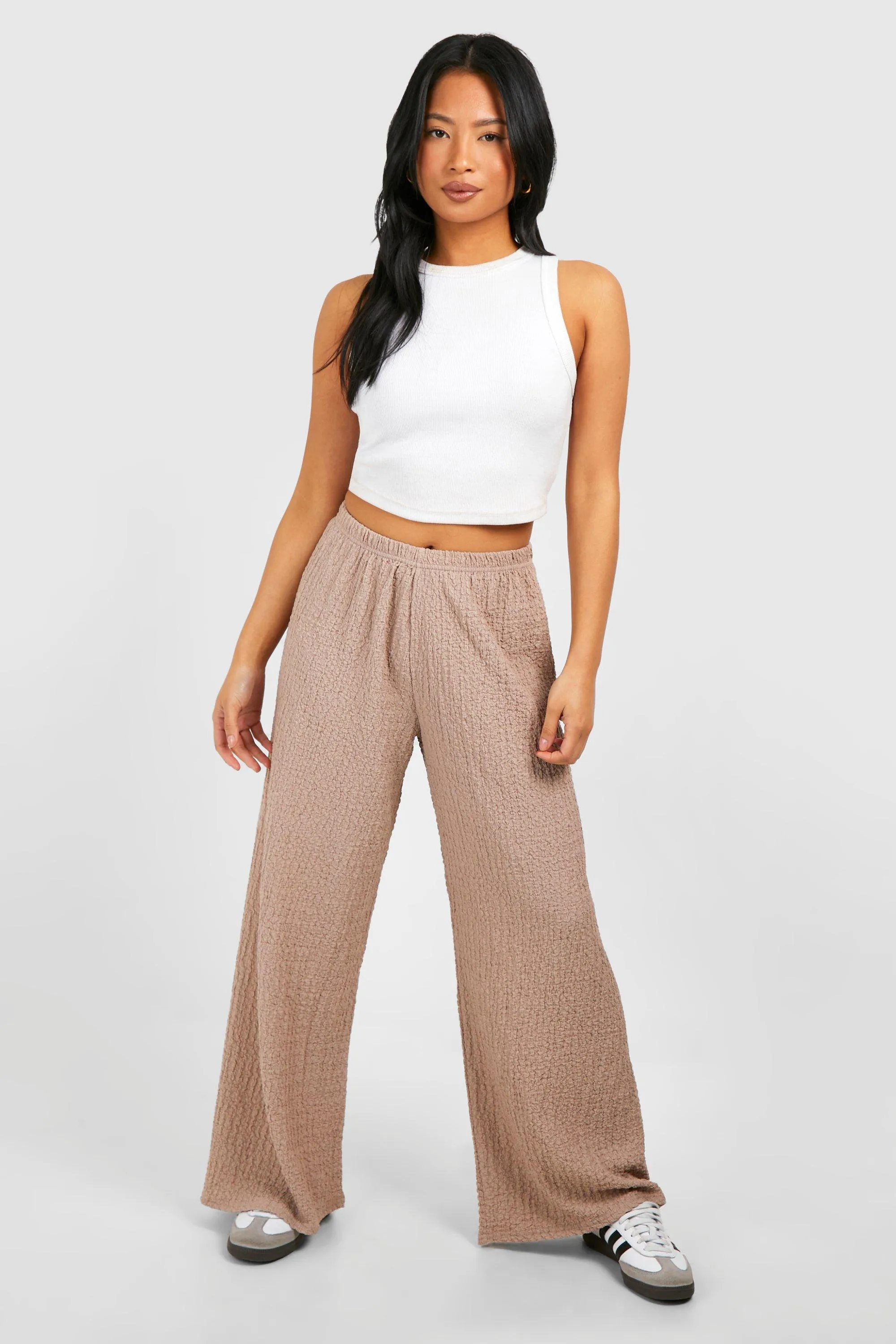 Petite Texture Crinkle Wide Leg Pants