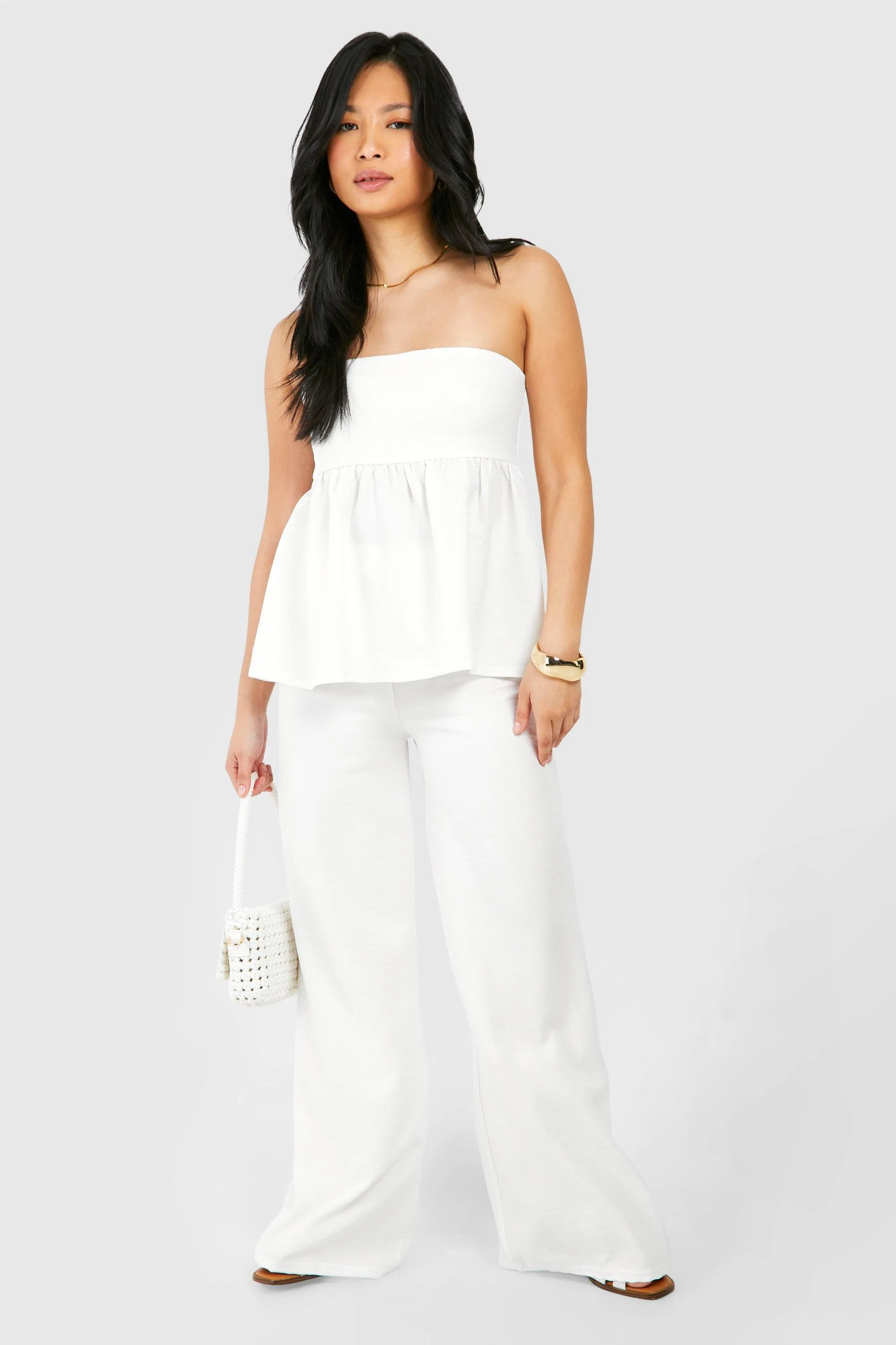 Petite Textured Wide Leg Pants