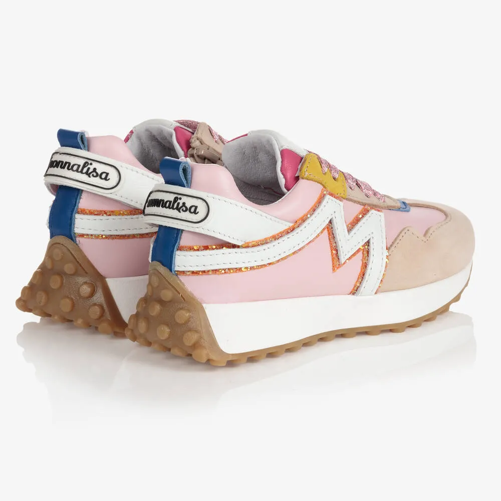 Pink & Beige Leather Trainers