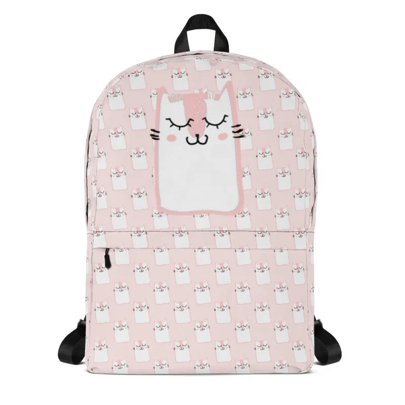 Pink Sleepy Cat Water-Resistant Backpack