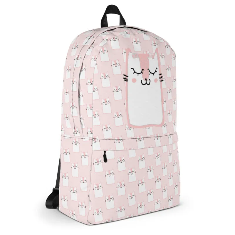 Pink Sleepy Cat Water-Resistant Backpack