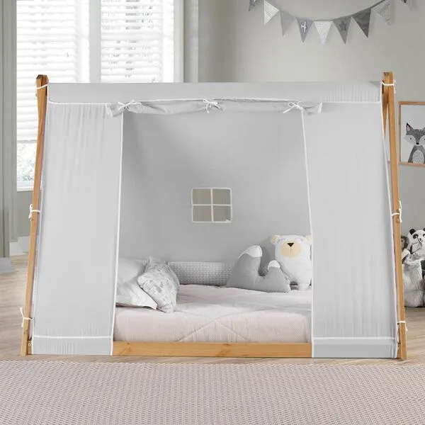 P'kolino Play Tent Twin Bed, Natural Frame/Grey Tent