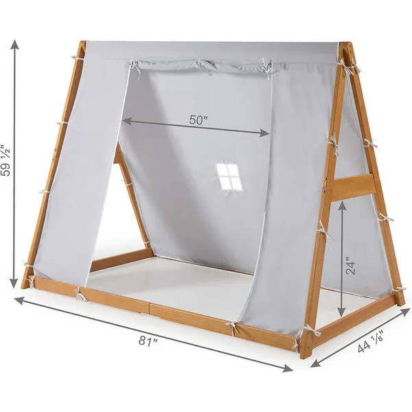 P'kolino Play Tent Twin Bed, Natural Frame/Grey Tent