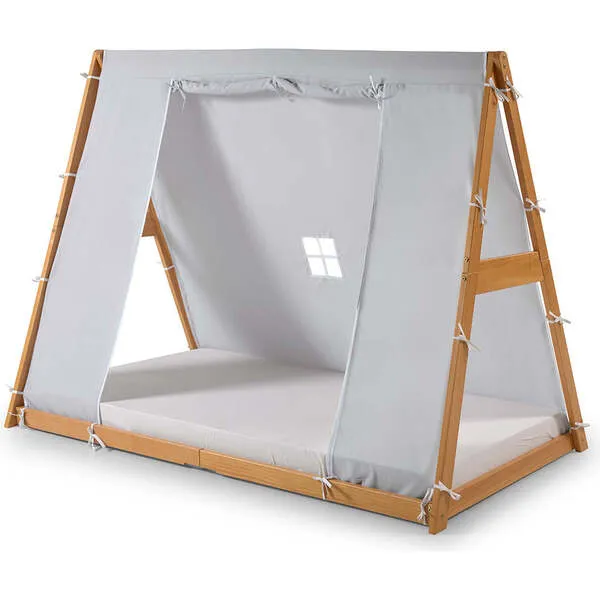 P'kolino Play Tent Twin Bed, Natural Frame/Grey Tent