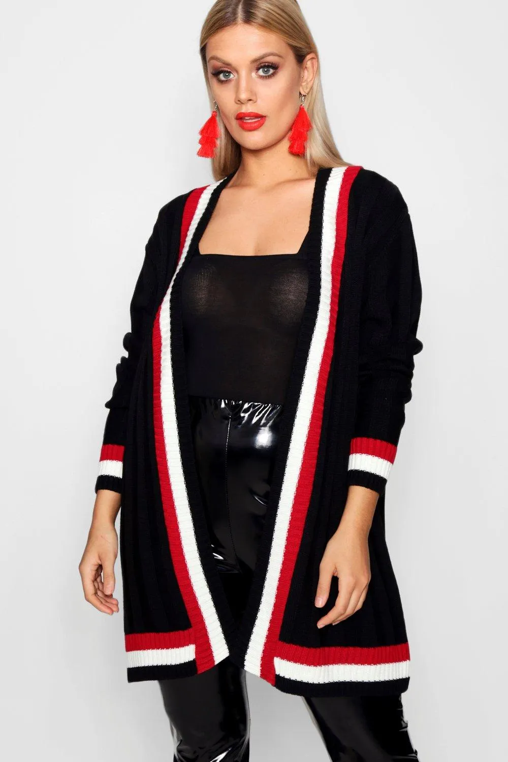 Plus  Contrast Stripe Chunky Cardigan