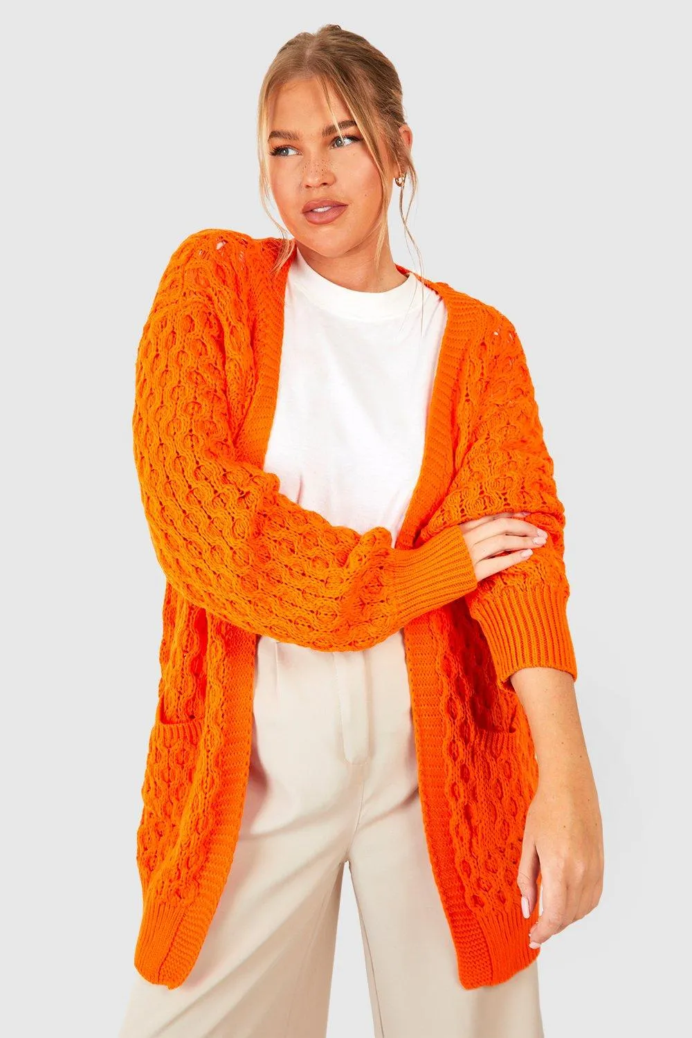 Plus Crochet Knitted Oversized Cardigan