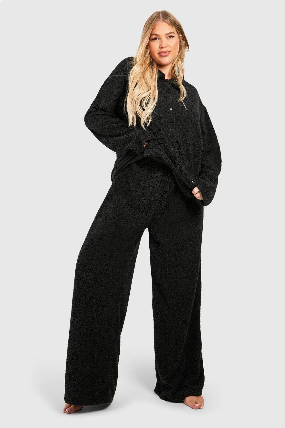 Plus Fluffy Borg Loungewear Wide Leg Pants