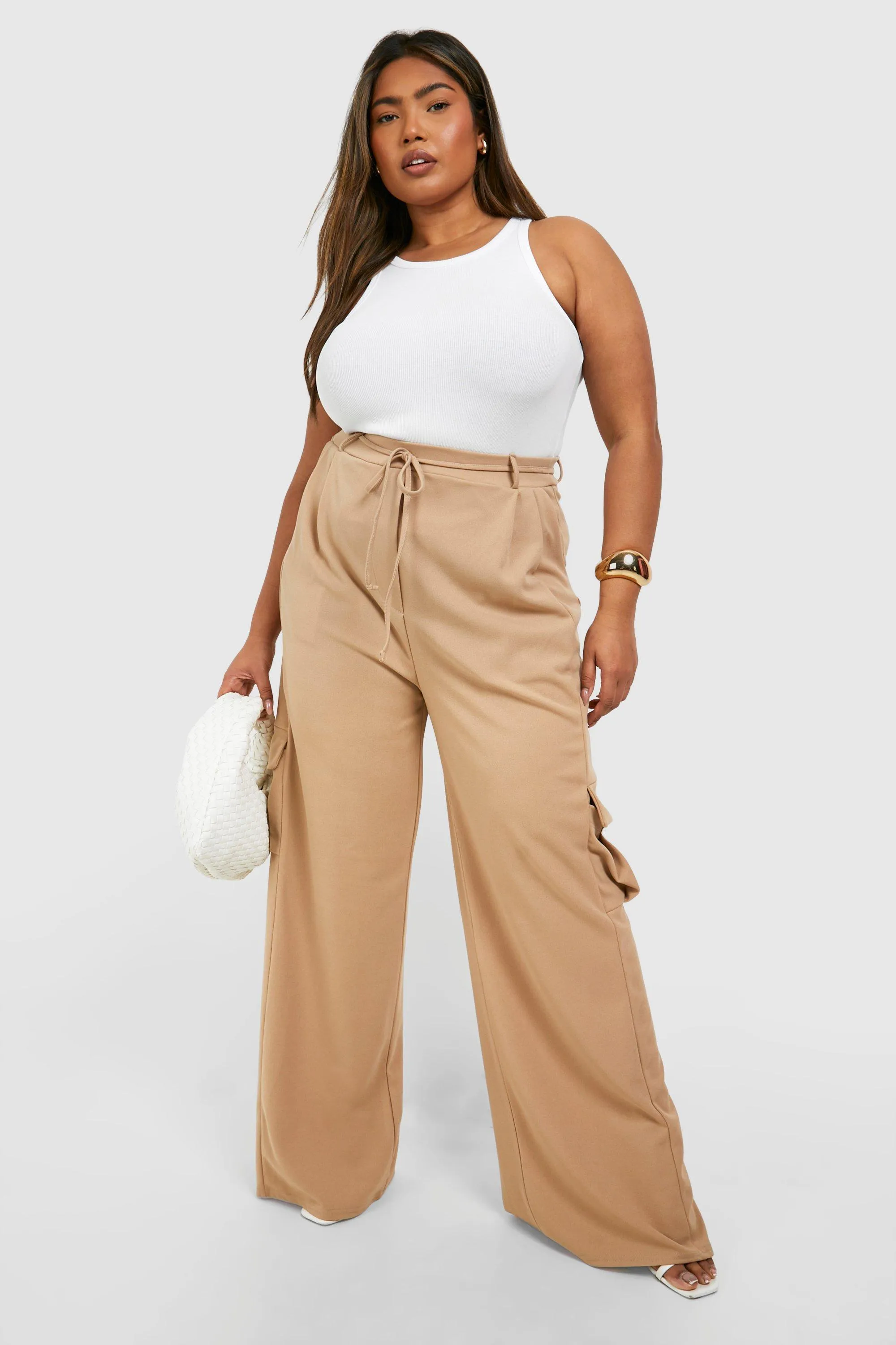 Plus Jersey Knit Pocket Wide Leg Pants