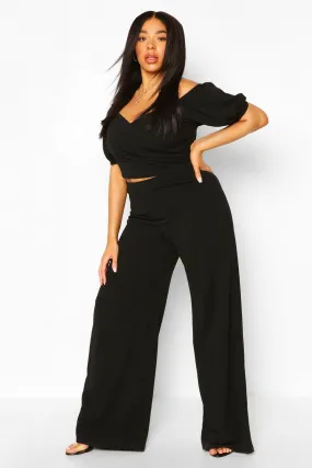 Plus Off The Shoulder Top & Wide Leg Pants Two-Piece