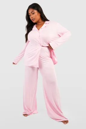 Plus Peached Jersey Knit Wide Leg Pj Pants