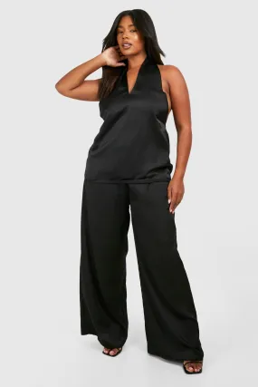 Plus Satin Tailored Wide Leg Pants