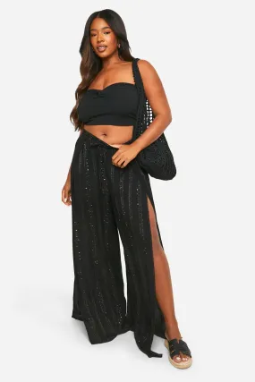 Plus Sequin Stripe Wide Leg Pants