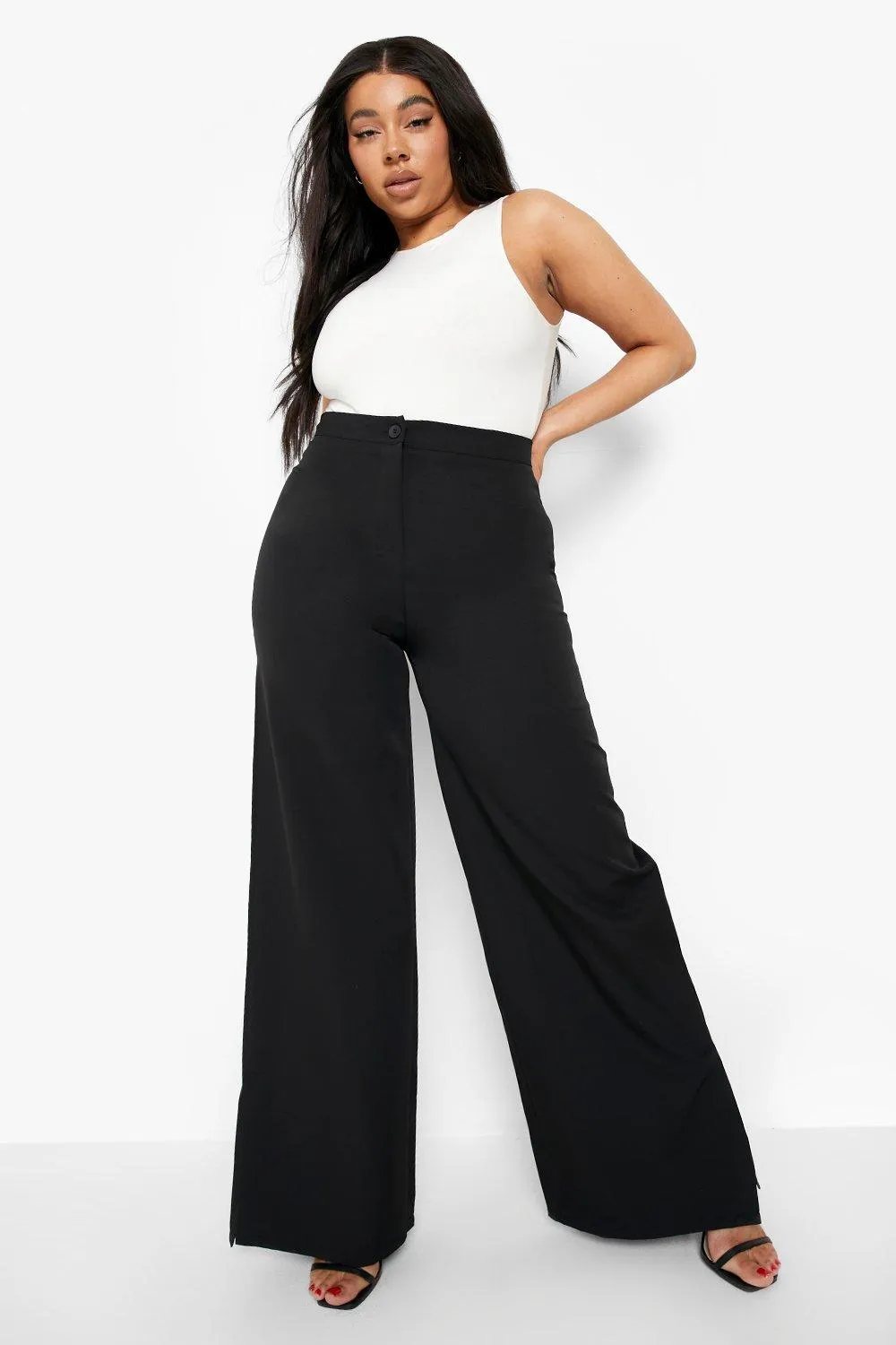 Plus Split Hem Wide Leg Suit Pants