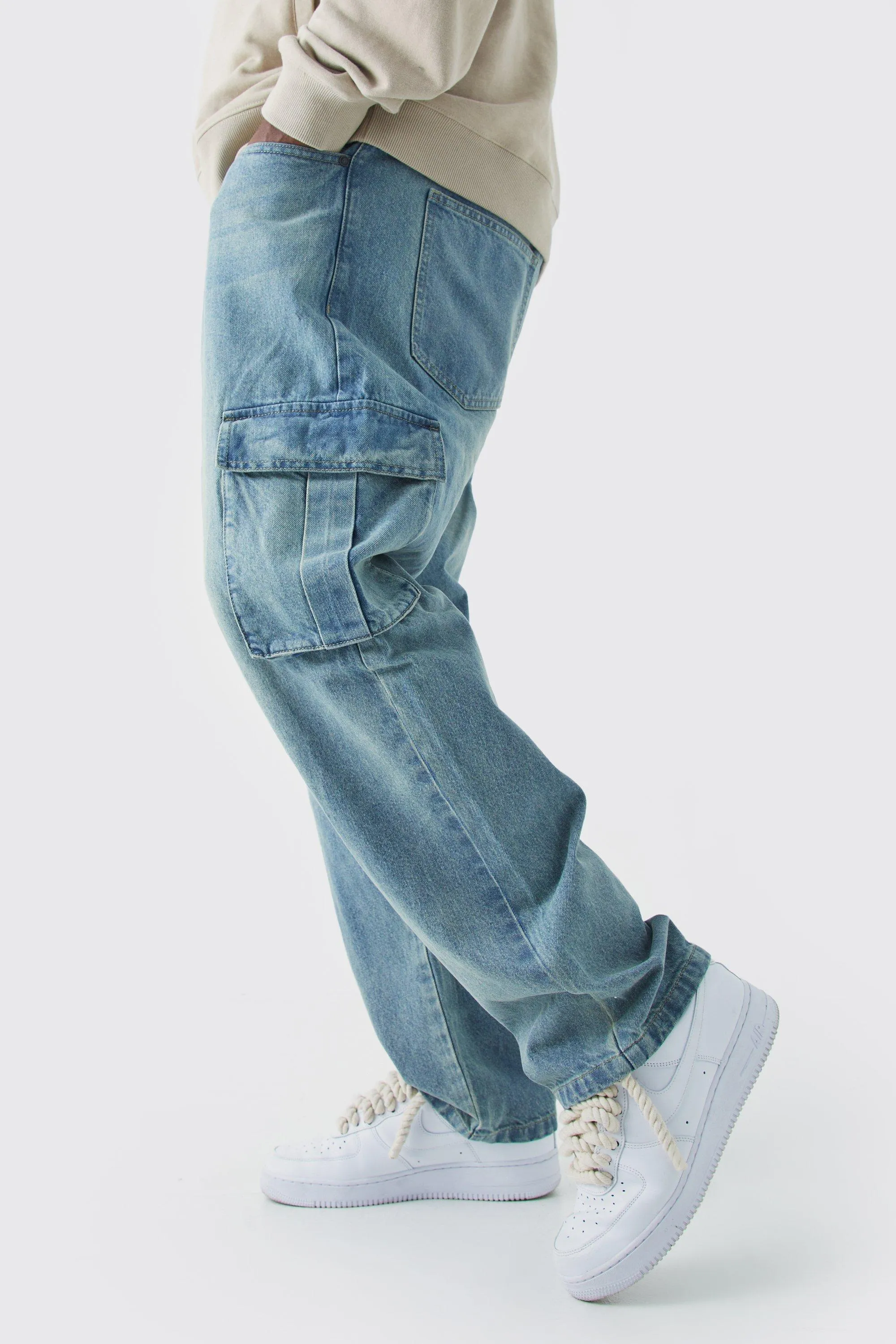 Plus Straight Rigid Cargo Jeans