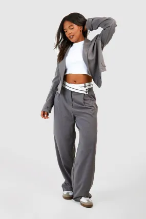 Plus Woven Asymmetic Turn Over Waist Wide Leg Pants