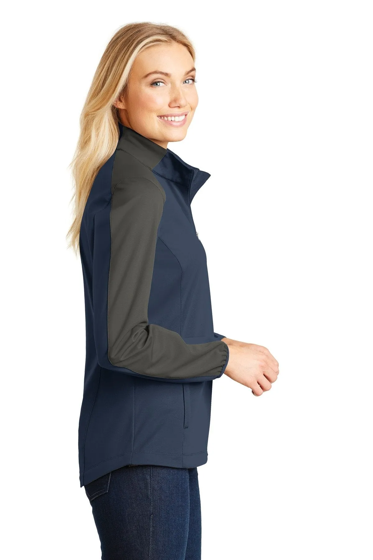 Port Authority Ladies Active Colorblock Soft Shell Jacket L718 Dress Blue Navy/ Grey Steel