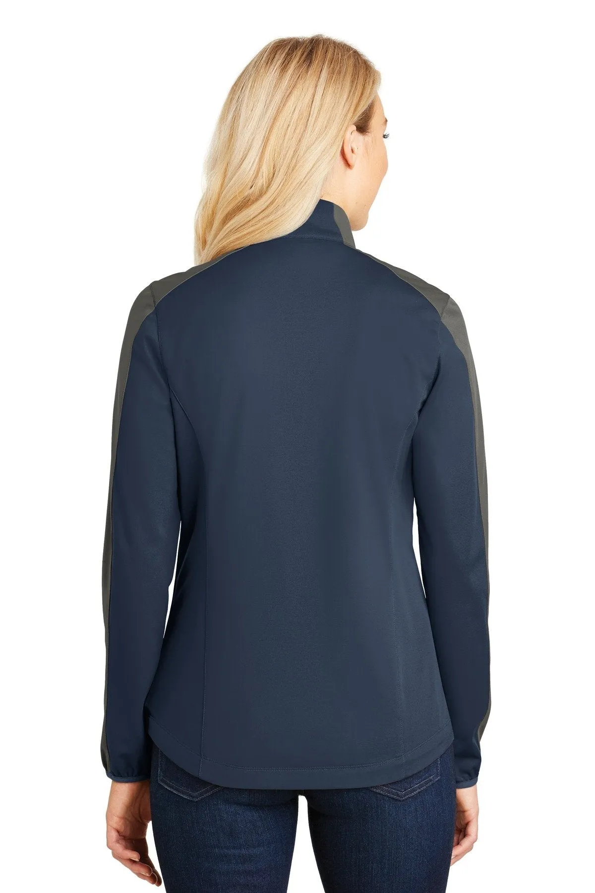 Port Authority Ladies Active Colorblock Soft Shell Jacket L718 Dress Blue Navy/ Grey Steel