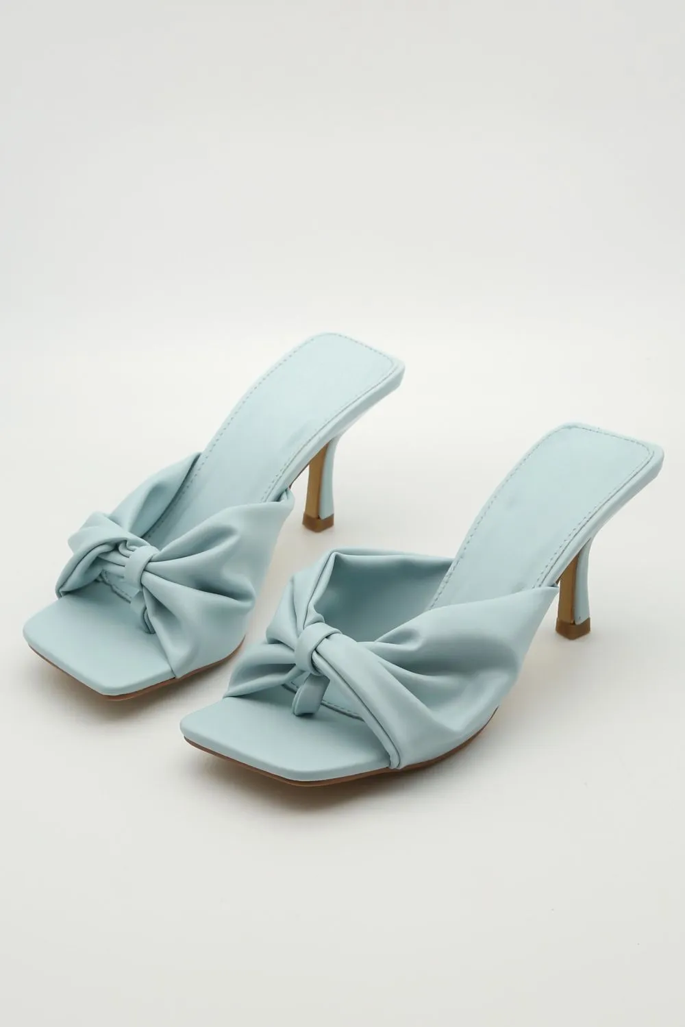 Powder Blue PU Knot Toe Thong Low Heeled Mules