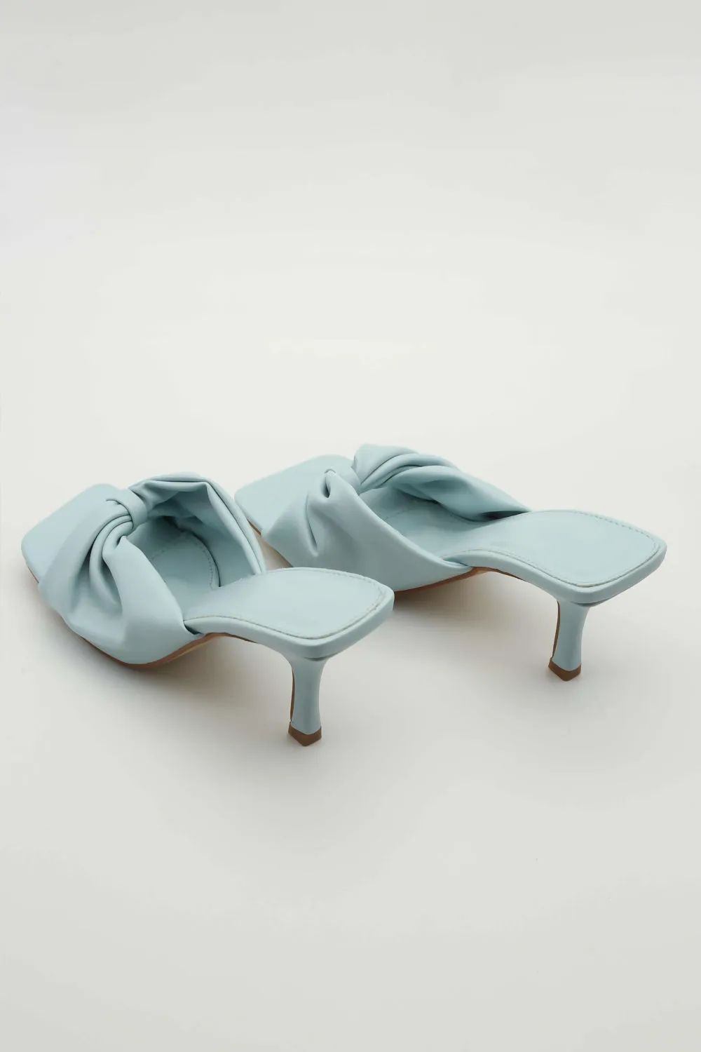 Powder Blue PU Knot Toe Thong Low Heeled Mules