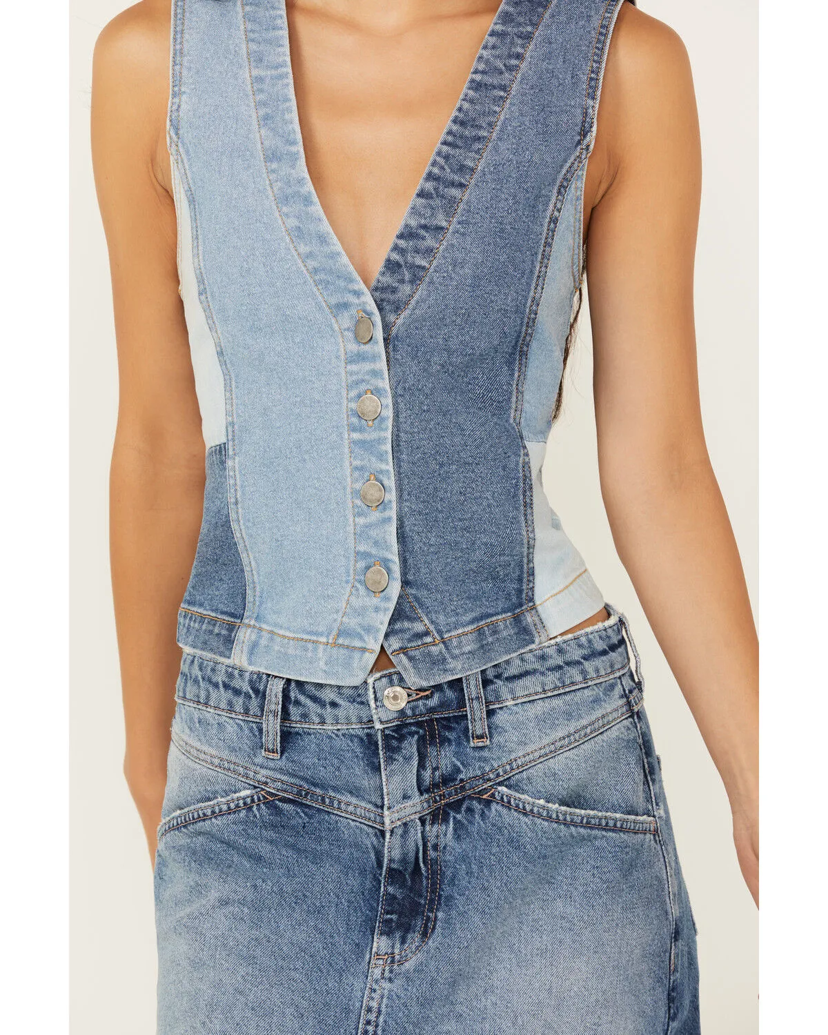 Product Name:  Driftwood Women's Medium Wash Color Block Denim Vest