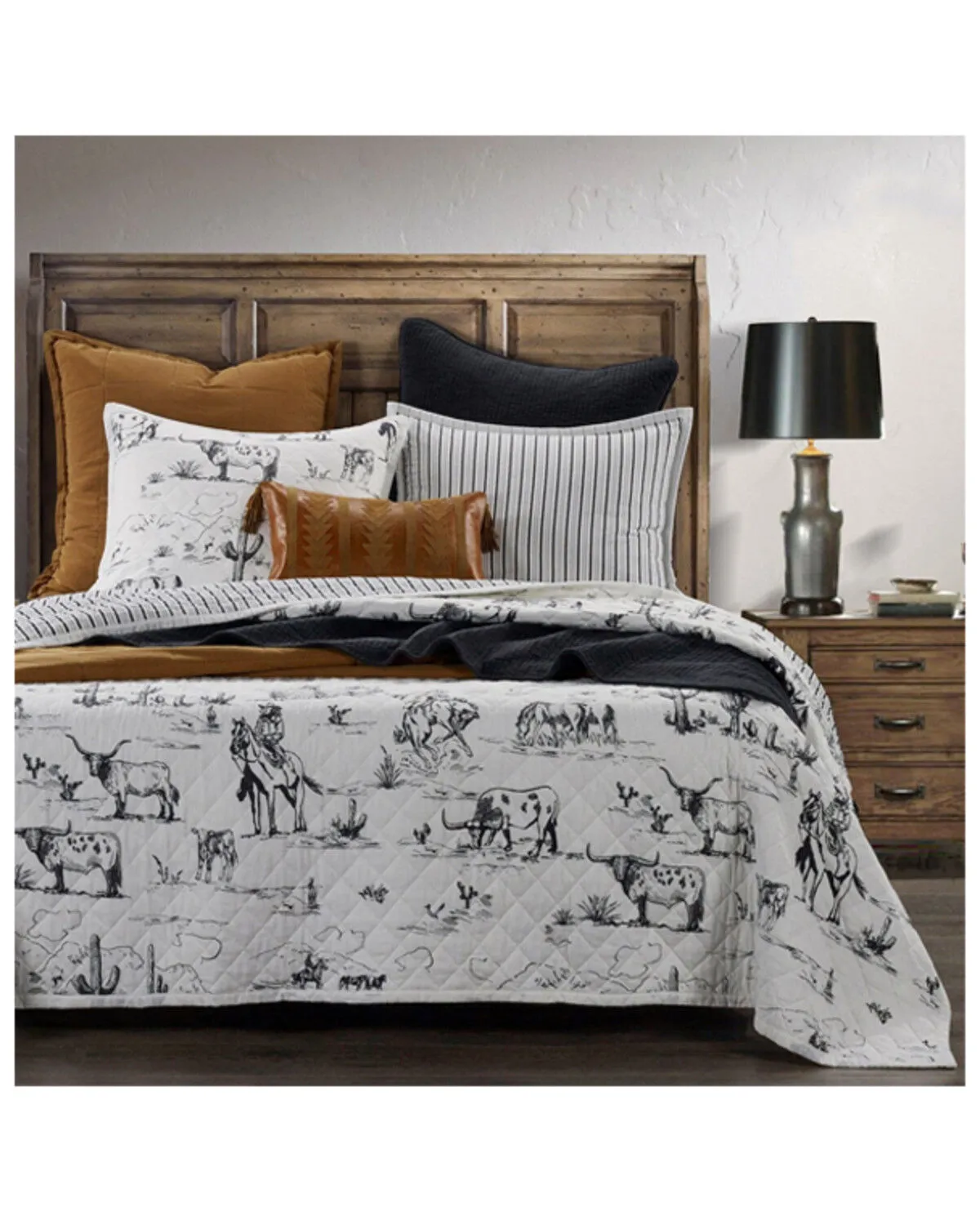 Product Name:  HiEnd Accents Black Ranch Life Western Toile Reversible 3-Piece Full/Queen Quilt Set