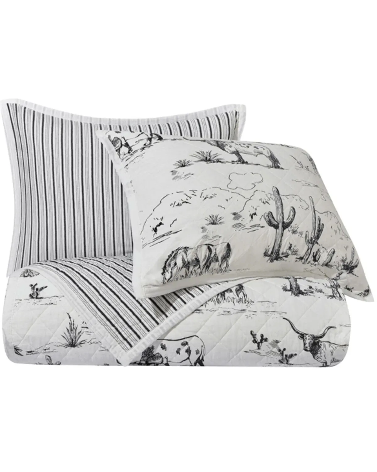 Product Name:  HiEnd Accents Black Ranch Life Western Toile Reversible 3-Piece Full/Queen Quilt Set