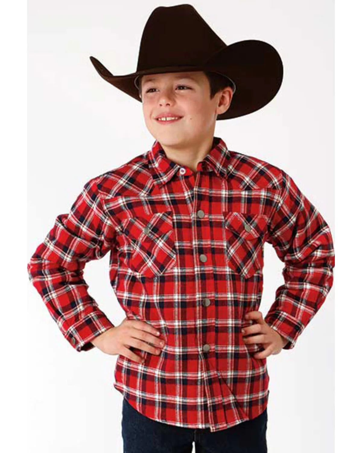 Product Name:  Roper Boys' Plaid Print Long Sleeve Snap Western Lined Shirt Jacket