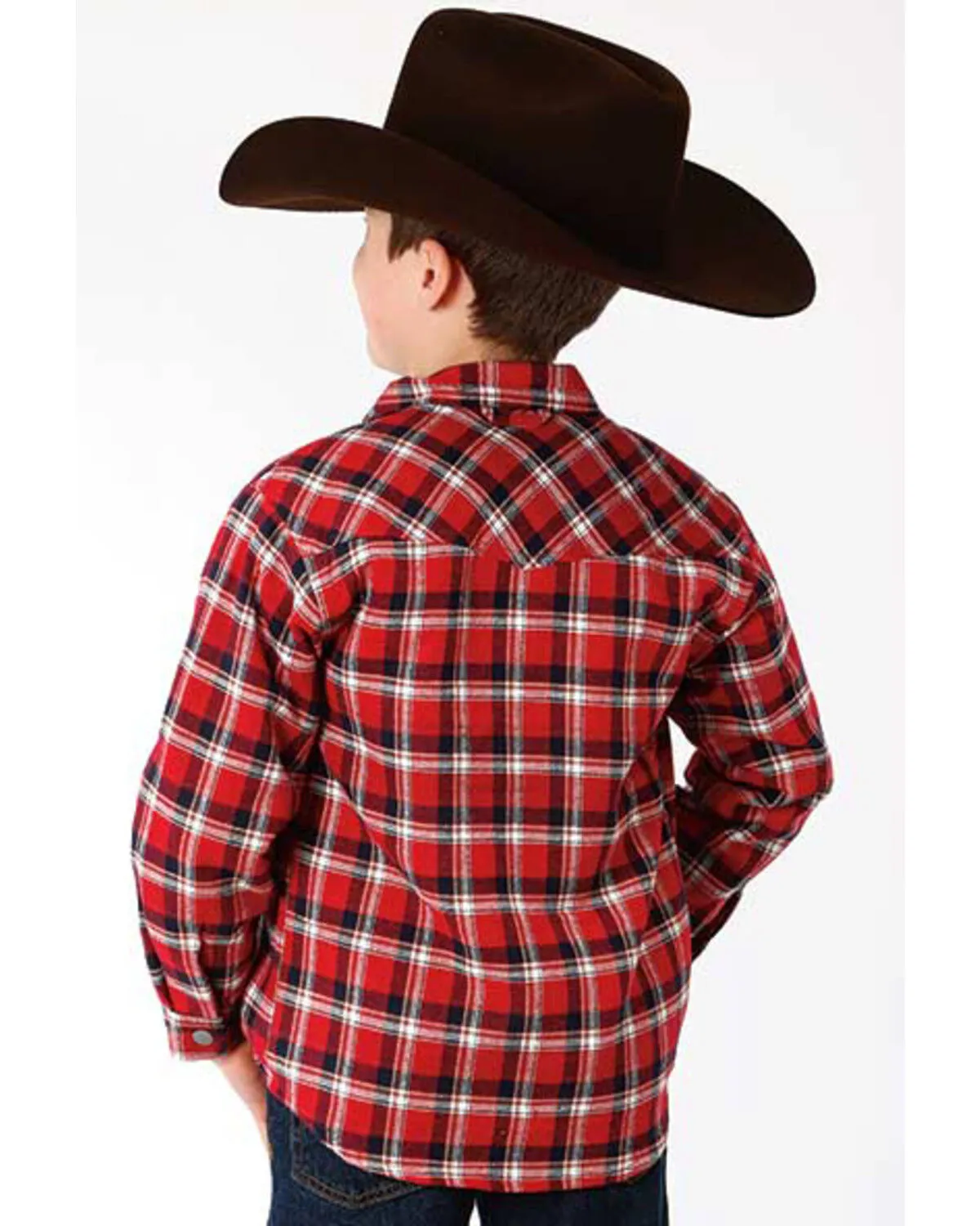 Product Name:  Roper Boys' Plaid Print Long Sleeve Snap Western Lined Shirt Jacket