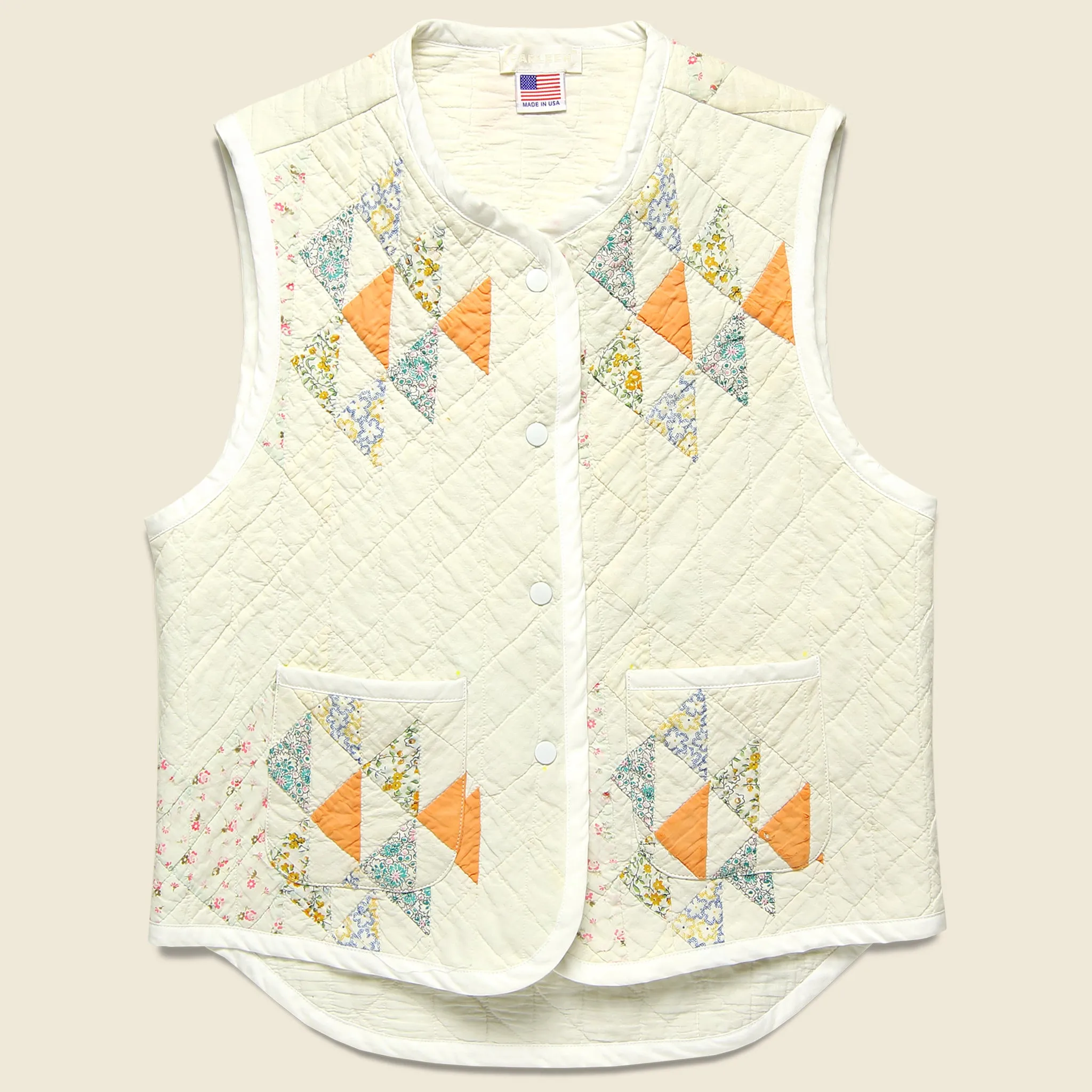 Quilt Vest - Natural/Peach/Light Blue