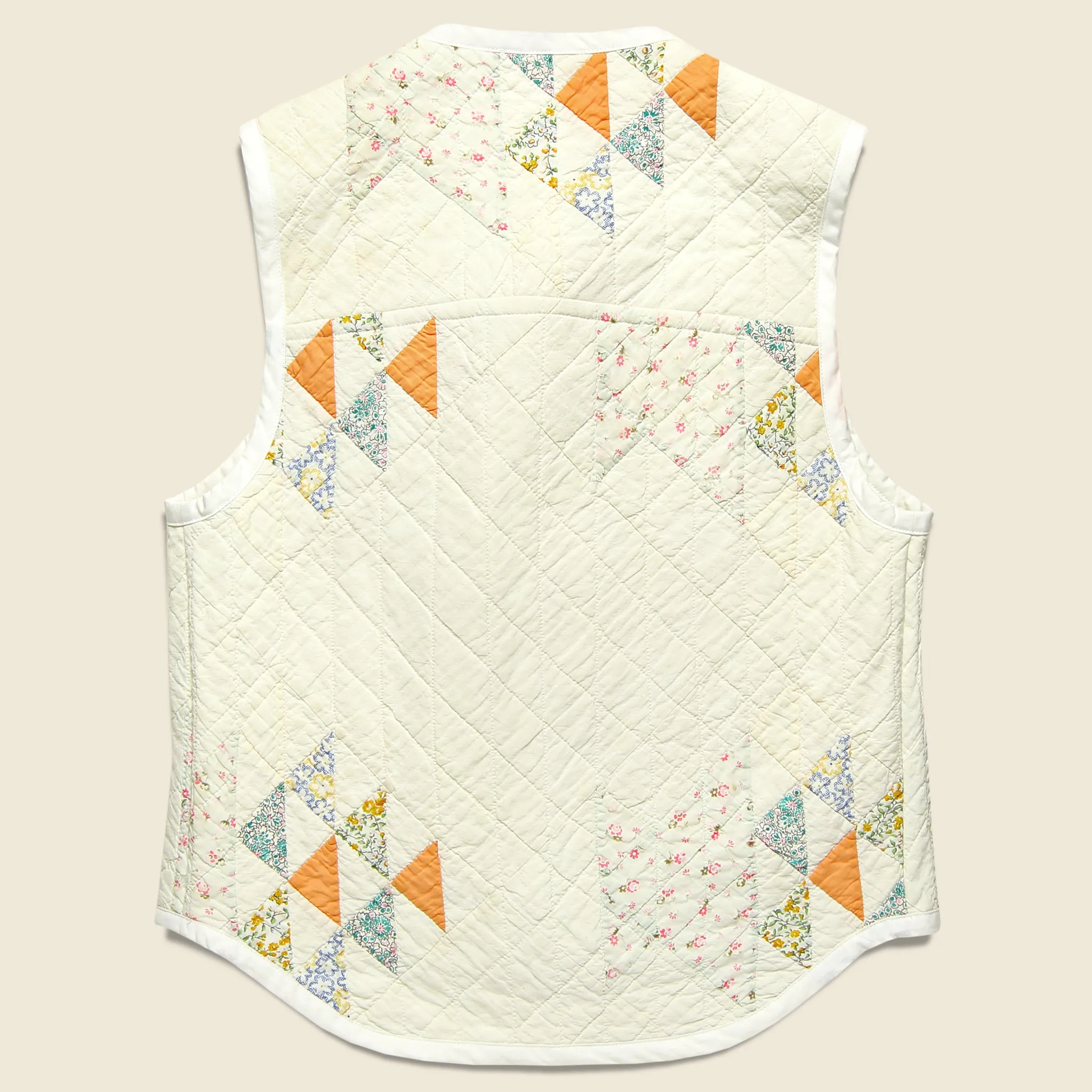 Quilt Vest - Natural/Peach/Light Blue