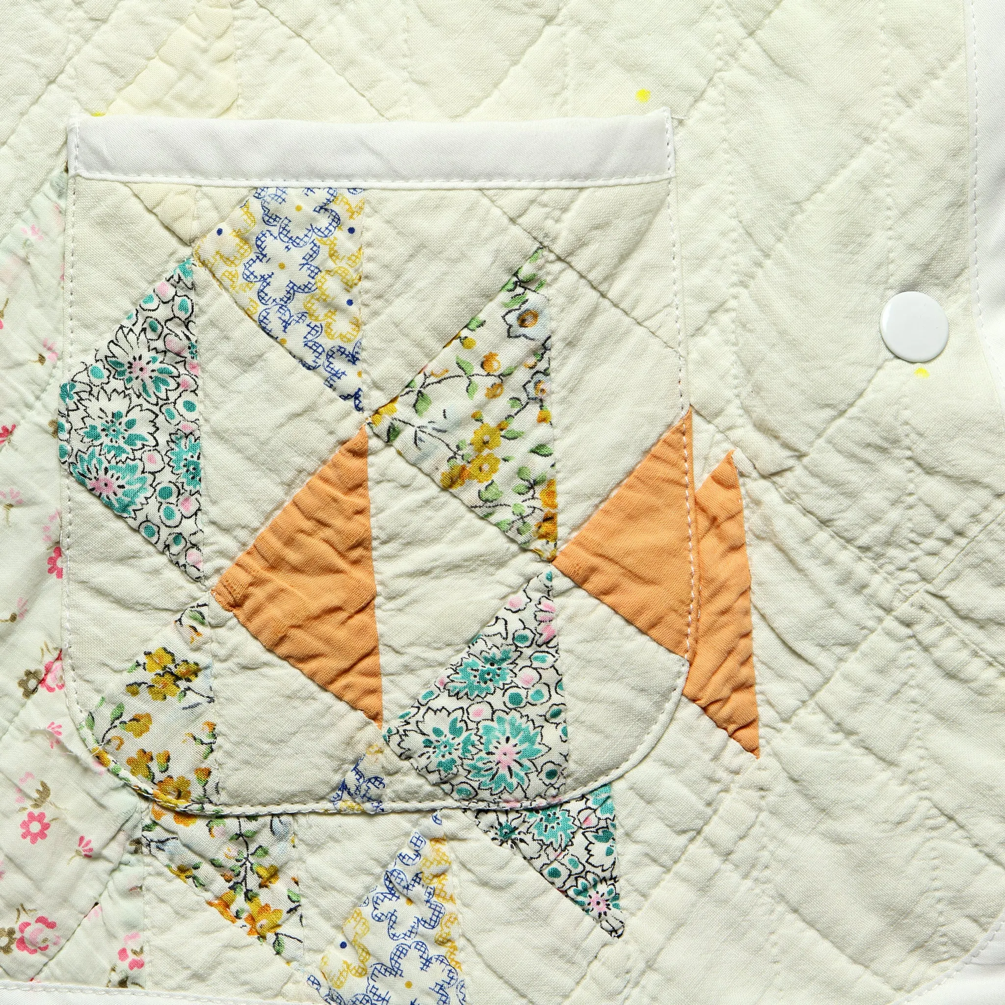 Quilt Vest - Natural/Peach/Light Blue