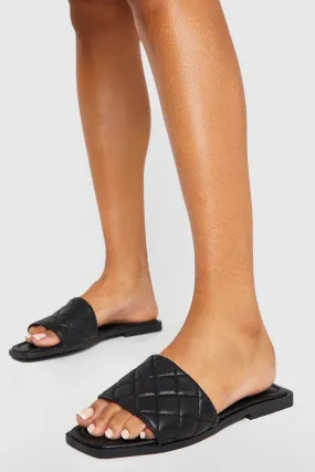 Quilted Square Toe Mule Sandals