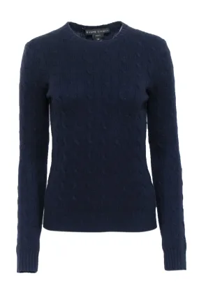 Ralph Lauren - Navy Cashmere Cable Knit Sweater Sz M