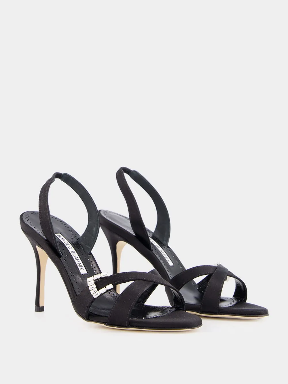 Ramisli Black Satin Slingback Sandals