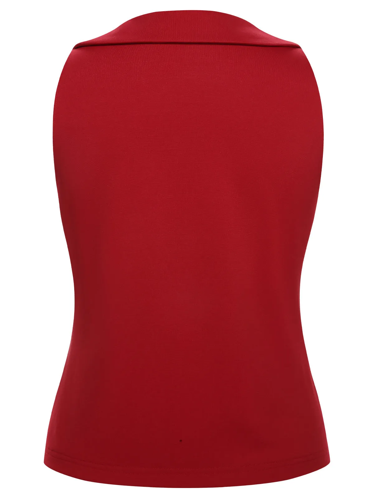 Red 1940s Solid Sleeveless Lapel Top