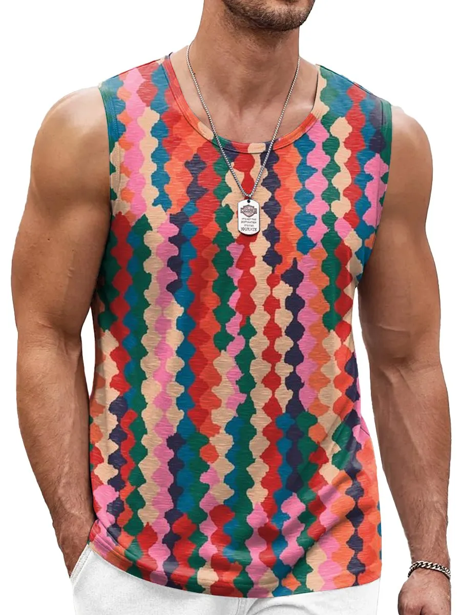 Retro Color Printed Casual Sleeveless Tank Top