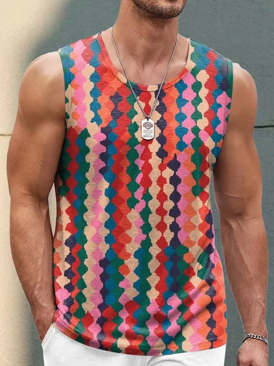 Retro Color Printed Casual Sleeveless Tank Top