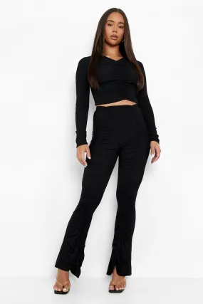 Ribbed Ruched Wide Leg Pants And Top